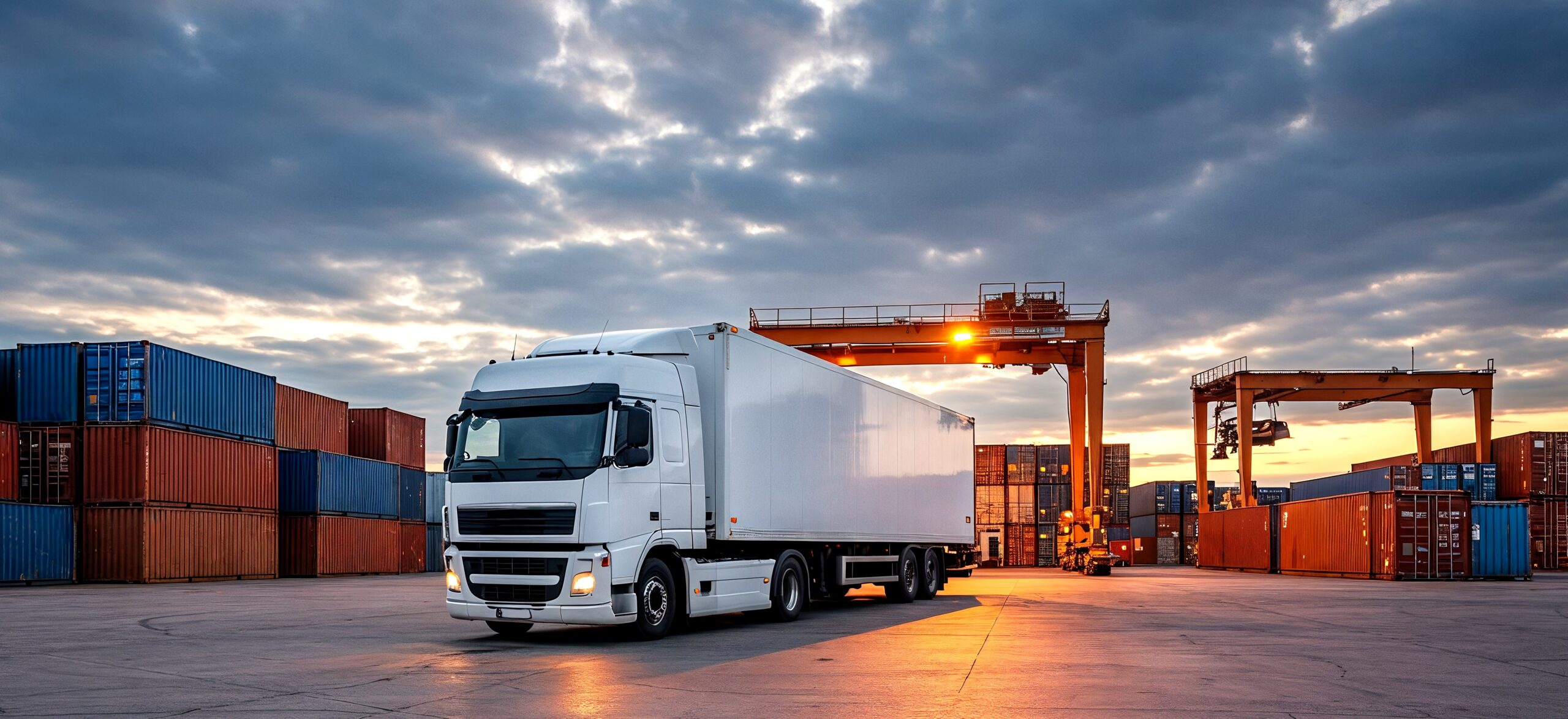 semi-truck-port-sunset